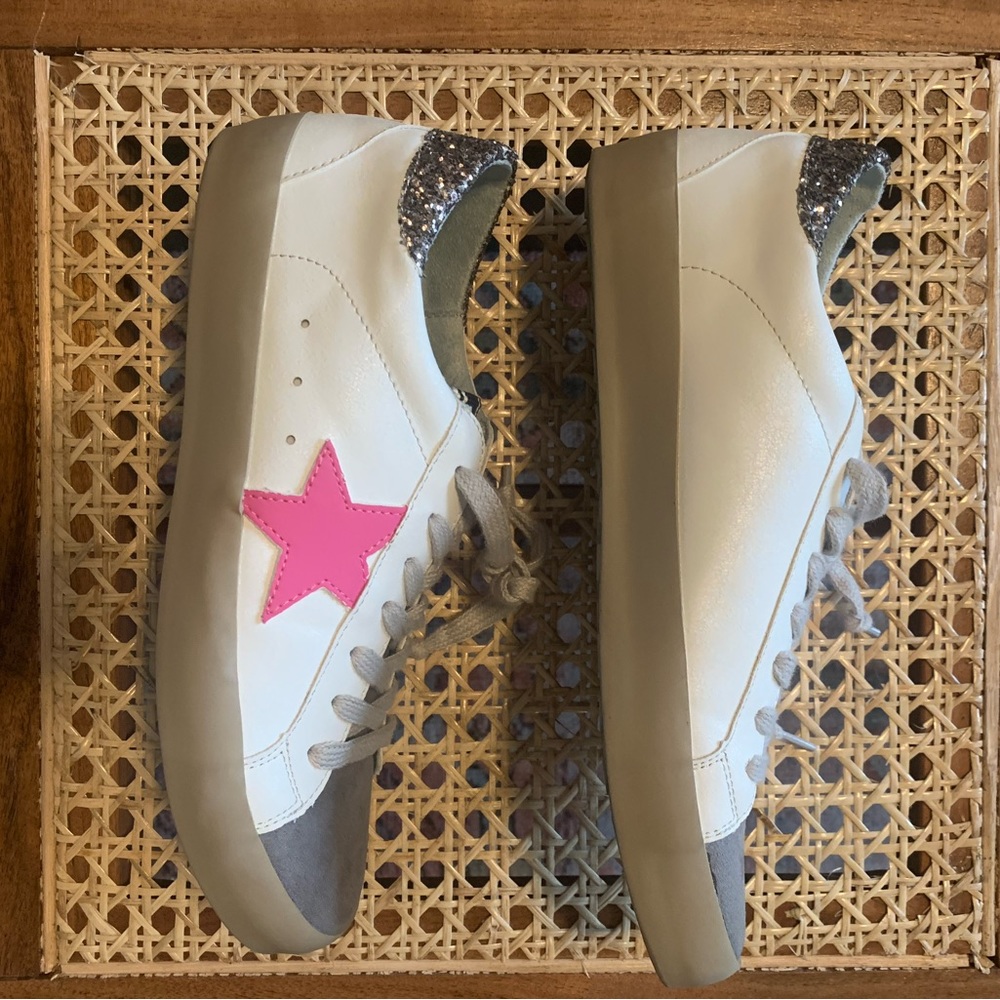 White, pink shu shop sneakers